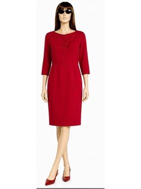 Talbots Red Crisscross V-Neck Knit Crepe Sheath Dress 3/4 Sleeve Size 12